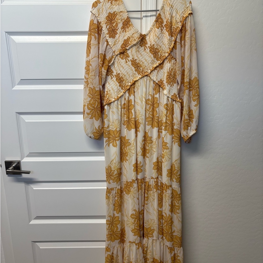 Flying Tomato Yellow and White Floral Long Sleeve Dress